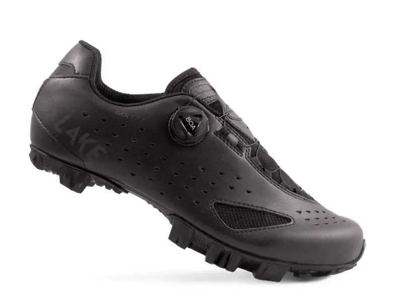 Lake MX177-X Wide Mountain Bike Shoes in Black/Black Reflective